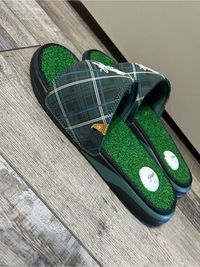 Reef Gold Tartan Green Plaid Slide Sandals grass turf insole Golf ball